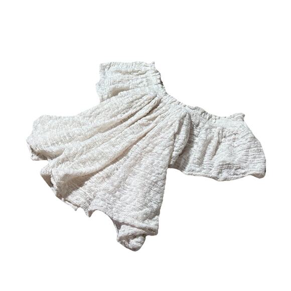 Free People Ivory Off The Shoulder Top Sz Small Flowy Gauze Knit Crochet Shirt - Picture 1 of 5